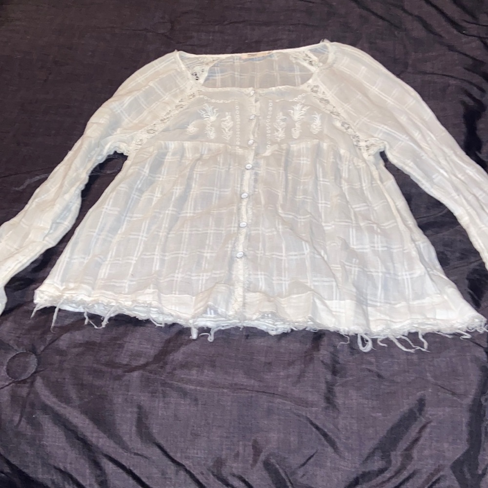 Silver sheer cream colored blouse size S/P